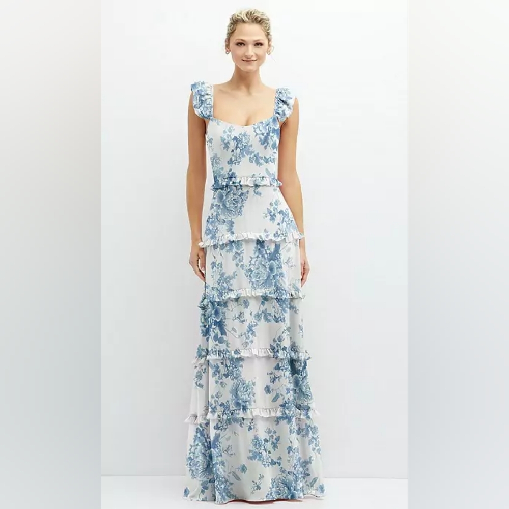 After Six White Maxi Dress with Blue Floral Print